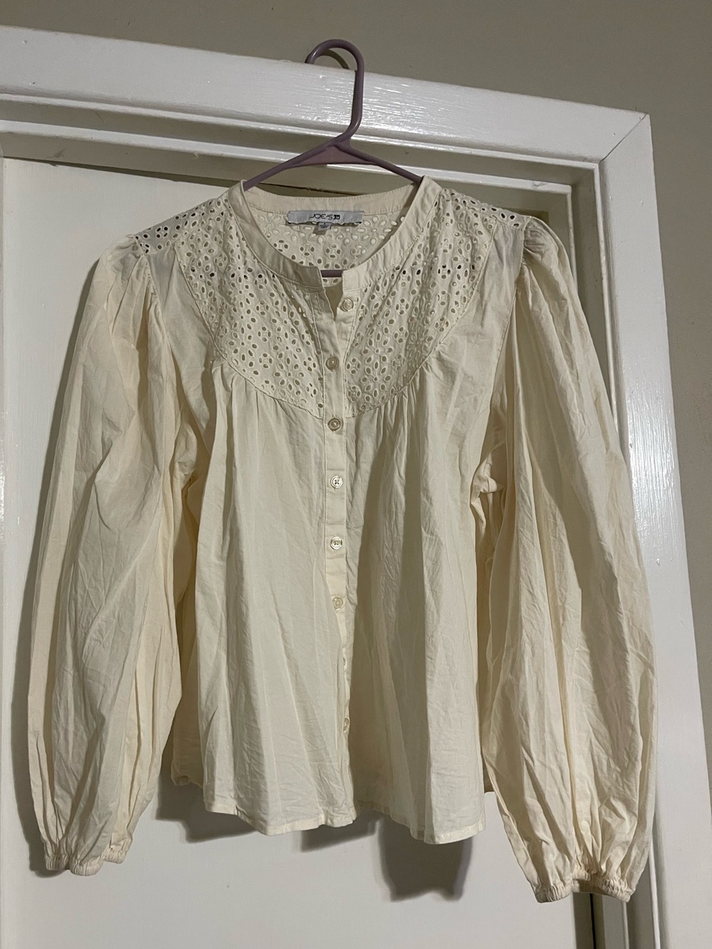 JOE'S Jeans Eyelet Blouse Size Large -ivory -Cream-Off White